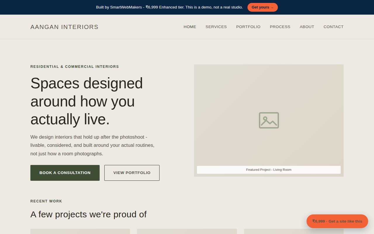 Aangan Interiors demo site homepage