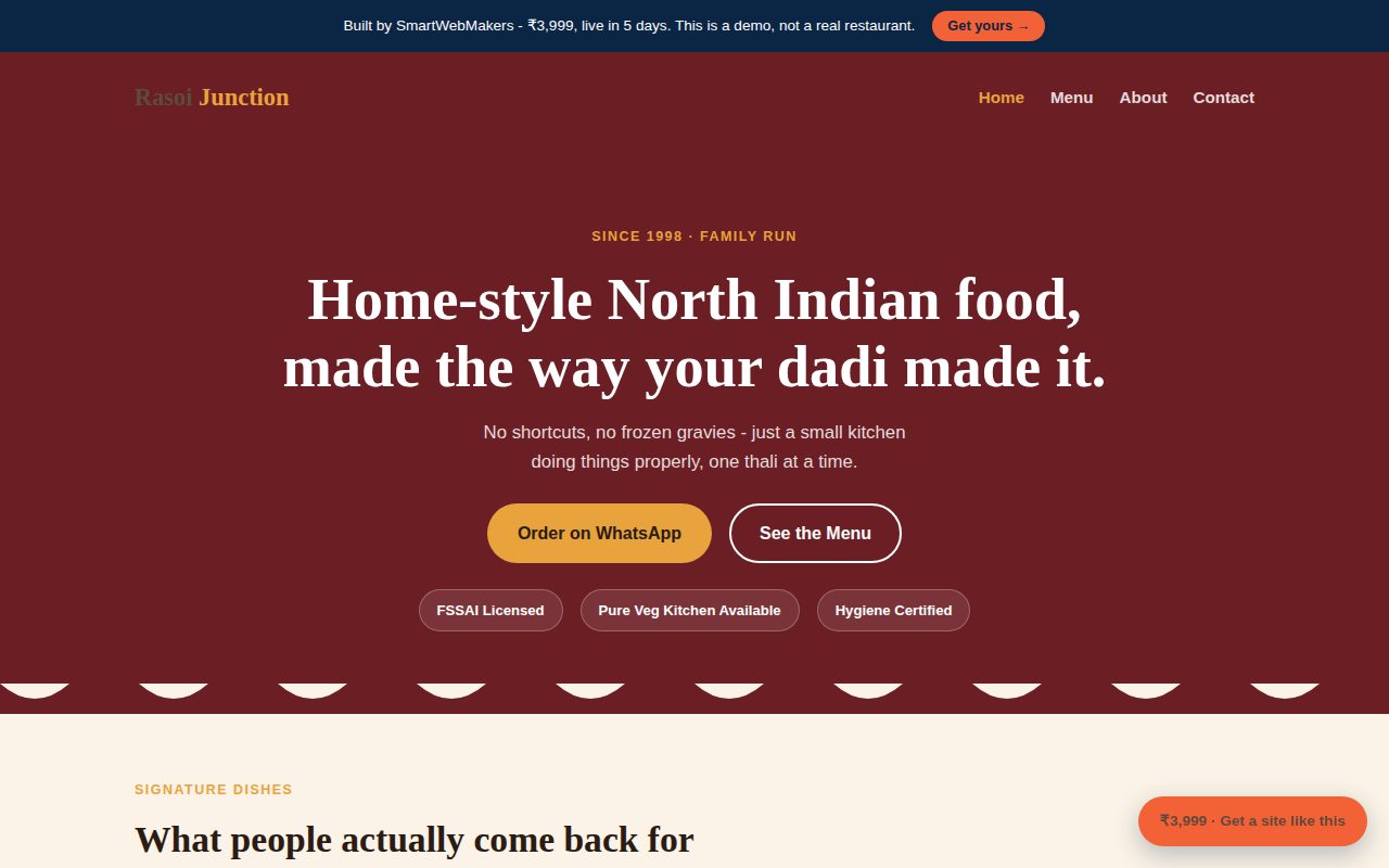 Rasoi Junction restaurant demo site homepage