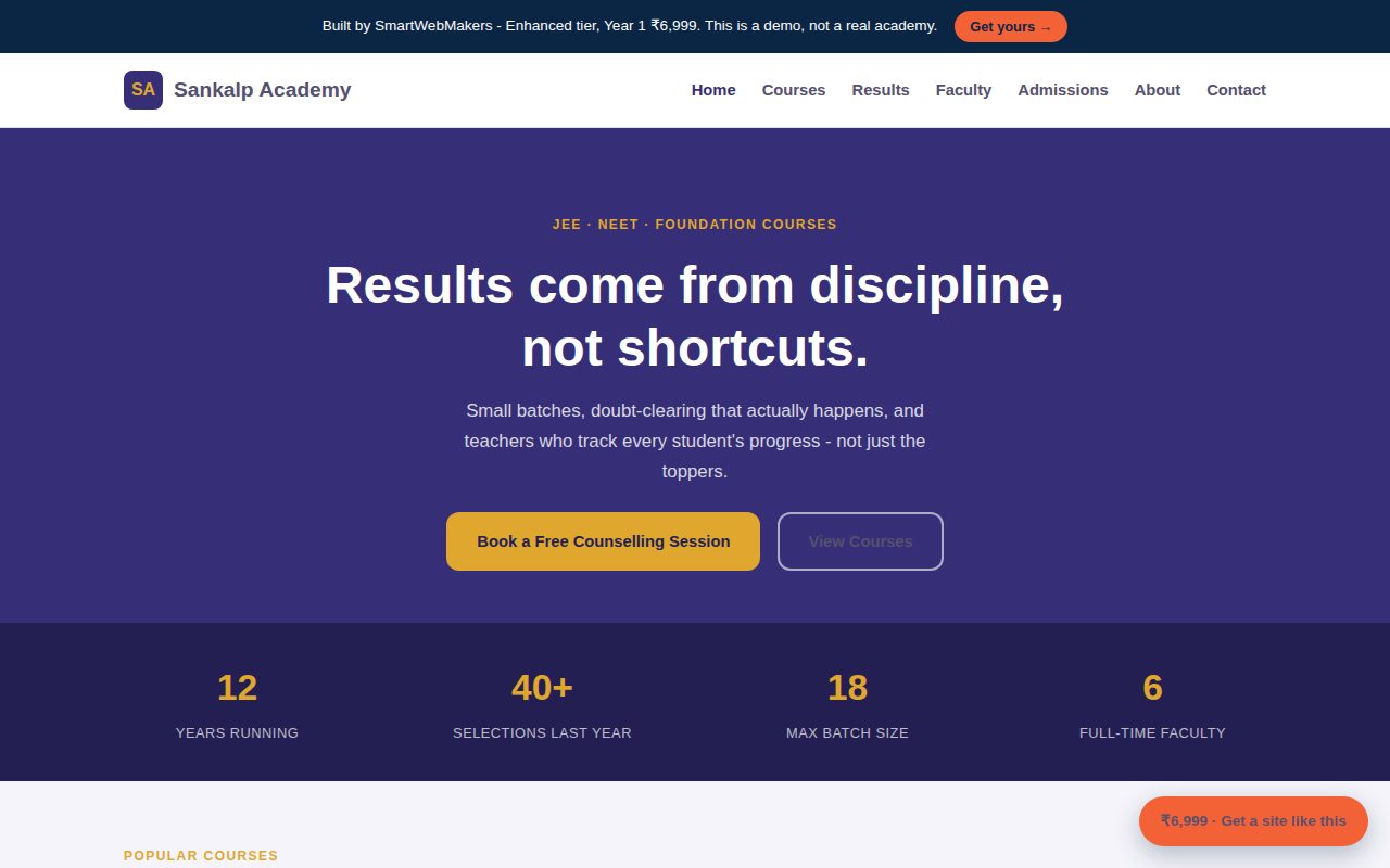 Sankalp Academy demo site homepage